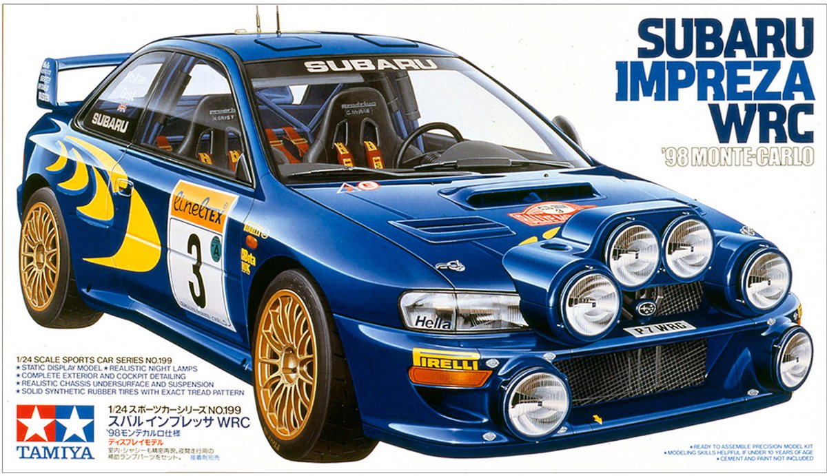 Tamiya modelsæt bil - 24199 subaru impreza wrc - 1998 monte carlo plastic - 1:24 - modelfremstilling