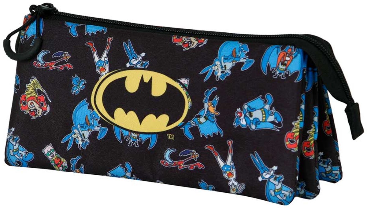 Karactermania - looney tunes - batman tunes triple fan 2.0 tegnetaske - penalhus - penneetui - pennetaske - sort