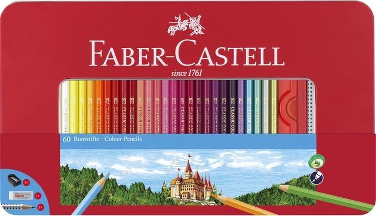 Faber-castell farveblyanter - slot - dåse 60 stykker med tilbehør - fc-115894