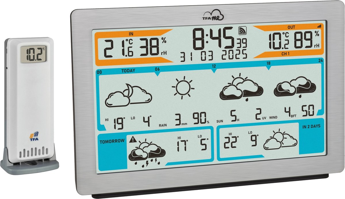Tfa dostmann tfa.me id-02 35.8100.54 WiFi vejrstation prognose for 6 dage antal sensorer maks.: 5