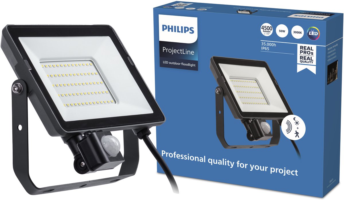 Philips led philips projectline schijnwerper - 50 w - warmwit licht - sensor