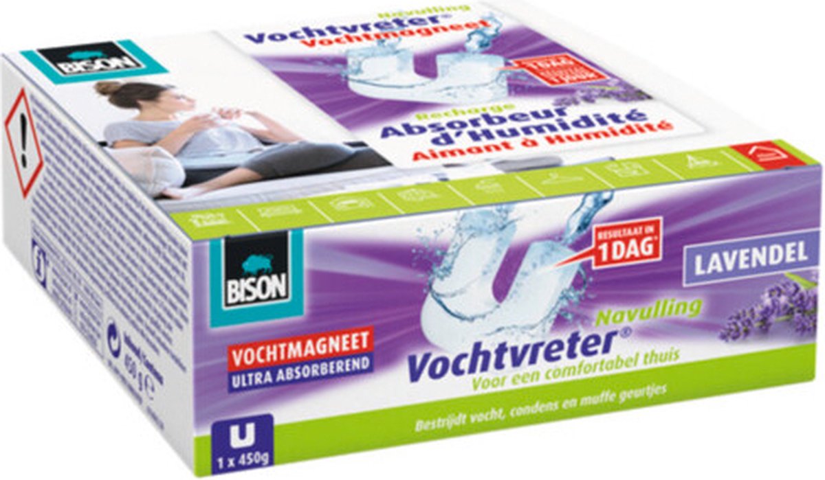 Bison moisture absorber® refill fugtmagnet 450g - lavendel duft refill til fugtabsorberende enhed, bekæmp høj luftfugtighed i opholdsrum, ingen batteri nødvendig, også velegnet til campingvogne og campister