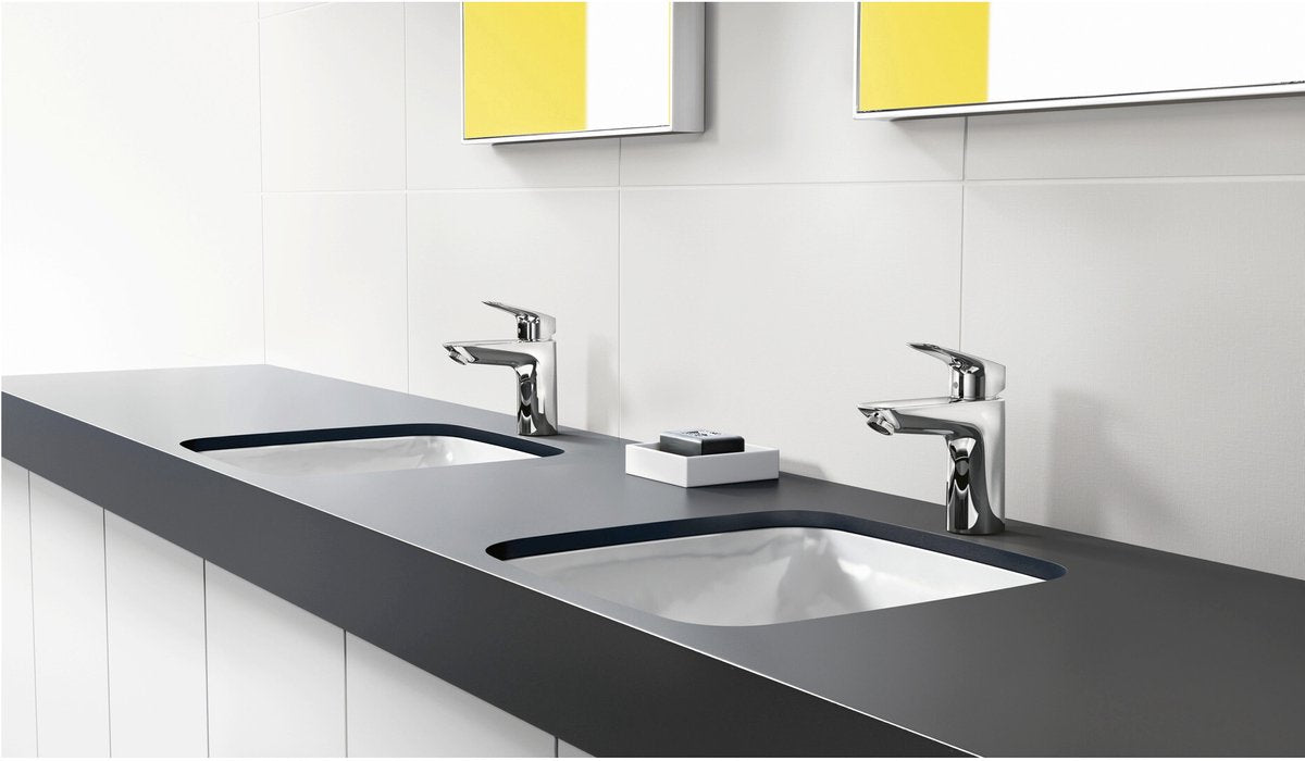 Hansgrohe Logis - håndvaskarmatur - etgrebs betjening - kølig start energibesparelse - med pop-up spild - 100 mm - krom