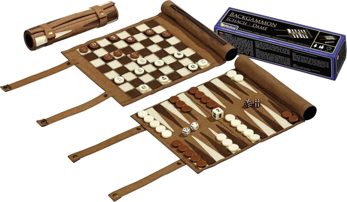 Philos backgammon, skak og dam rejsesæt ruller