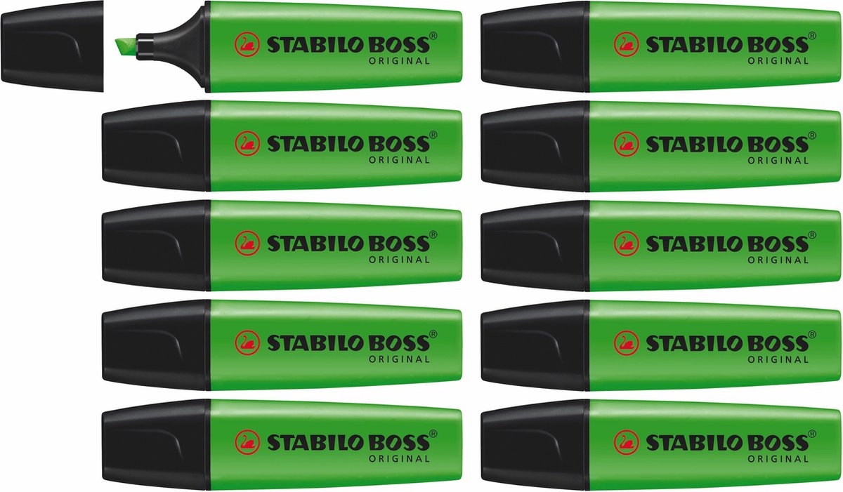 Stabilo boss original - highlighter - højeste kvalitet - grøn - æske med 10 stk