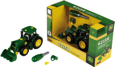 Klein legetøj john deere traktor frontlæsser med kontravægt - byggesæt 6215 r traktor - 24,5x9,5x12 cm - grøn gul