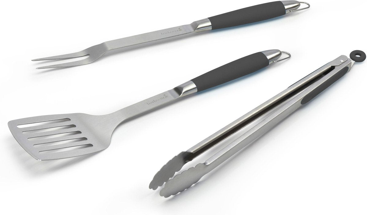 Barbecook værktøjssæt - BBQ tilbehør - gaffel, spatel tang - stål - sort