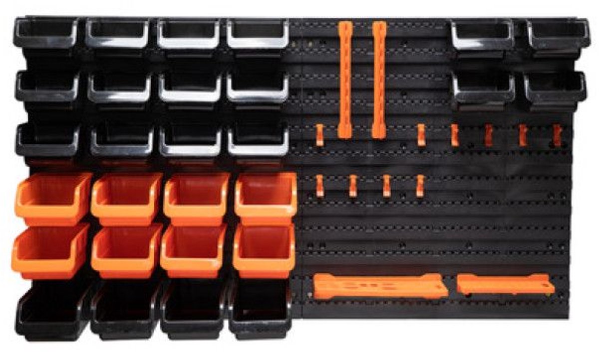 Black+decker værktøjstavle med opbevaringsbakker og bøjler - 98 x 23 x 43 cm - 43 dele - værktøjsvæg