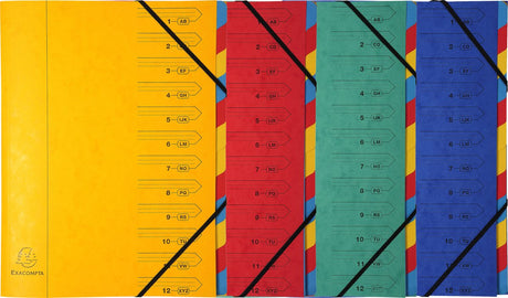 Exacompta 8x sorteringsmappe med fast ryg og elasto lukning - 12 opdelinger - assorteret - 54120e