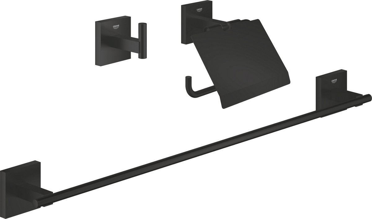 Grohe quickfix start kube 3-i-1 badeværelsestilbehørssæt - mat sort