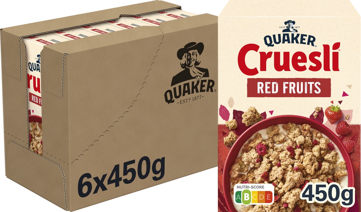 Quaker cruesli røde frugter - morgenmadsprodukter - 6 x 450 gram
