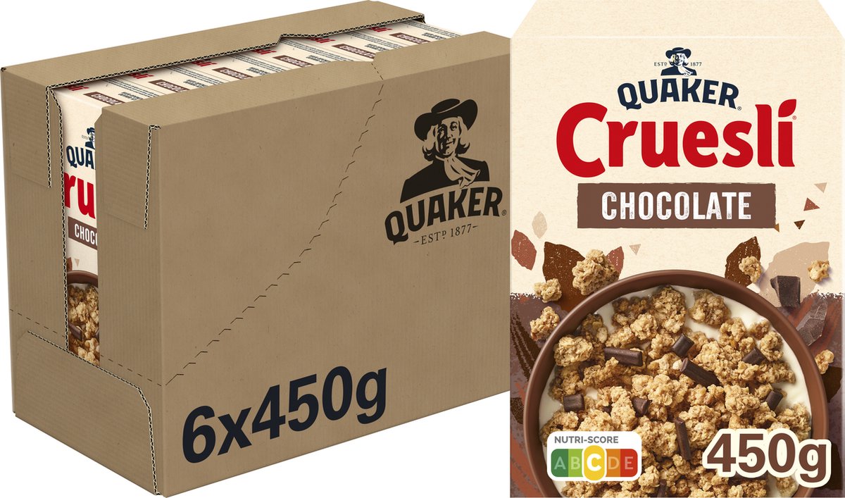 Quaker cruesli chokolade - morgenmadsprodukter - 6 x 450 gram