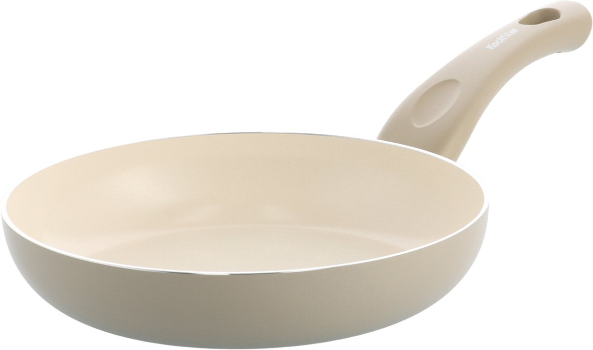 Kochstar Essenz taupe keramisk stegepande - 20cm - PFAS-fri - induktionsgryde - induktionspande - keramisk non-stick belægning - kølehåndtag - ovnsikker op til 130° C - taupe