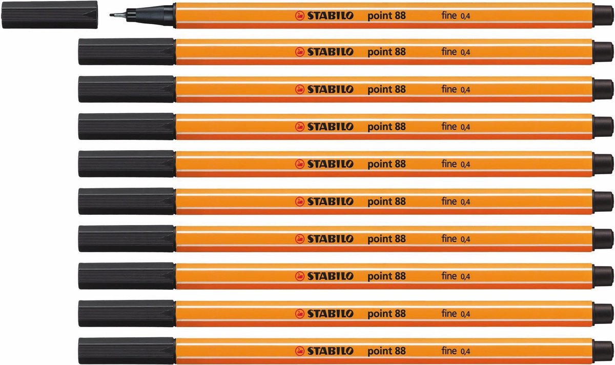 Stabilo point 88 - premium fineliner - fin 0,4 mm - sort - æske med 10 stk.