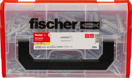 Fischer fixtainer – stik sx plus 6, 8 og 10 med skruer | 210 stk i praktisk opbevaringsæske