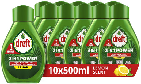 Dreft 3i1 powerspray til service og køkken - refill - fedtfjerner - citronduft - 10 x 500 ml