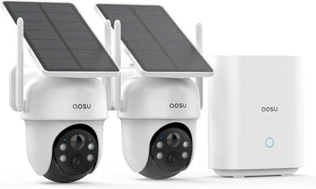 Aosu solarcam d1 classic kit - 2 sikkerhedskameraer med 2k opløsning - 360° visning AI sporing
