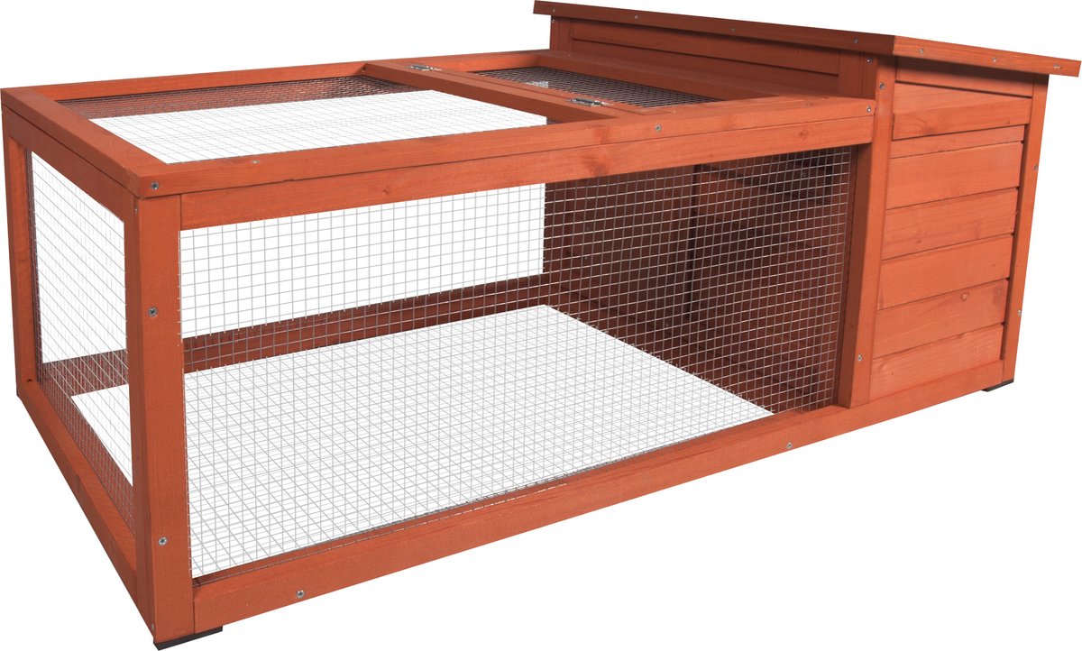 Flamingo kaninbur med løb – kompakt udendørs kaninbur med natbur og løb – 120x65x51 cm – kaninbur atto klassisk brun