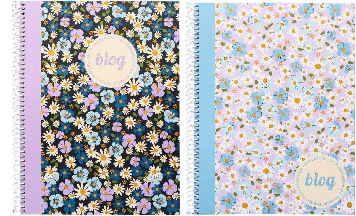 Kangaro spiralblok - b'log blomster - størrelse A4 - med streg - 2 stk - an-123876-a