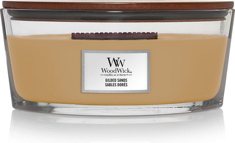 Woodwick heartwick flamme ellipse duftlys - forgyldt sand - 50 brændende timer