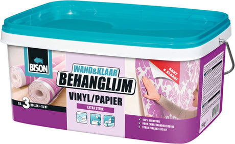Bison wall ready® tapetklæbende vinylpapirspand 2,5 kg, klar til brug, nem at påføre, korrigerbar, god vedhæftning, til alle typer tapet med fleecebagside