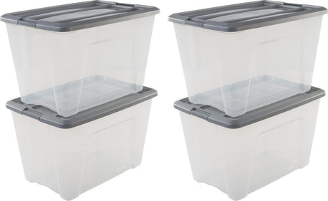 Iris new topbox opbergbox - 60l - kunststof - transparant silver - set van 4