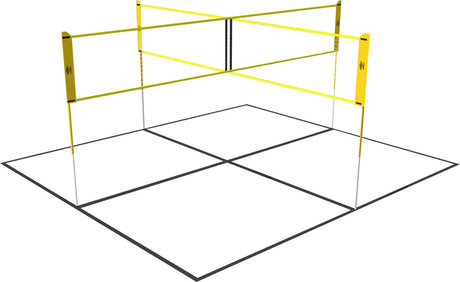 Umbro sportsnet - spilsæt - 168 x 400 cm - 4 rum - volleyballnet - badminton - fodvolleyball - krydsnet - sort gul