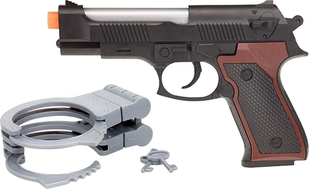 Toi-legetøj politi pistol lys og lyd med håndjern
