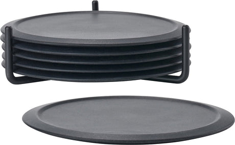 Zone danmark singlecoasters til briller - silikone coasters med holder - coasters - sæt med 6 - ø 10 cm - sort