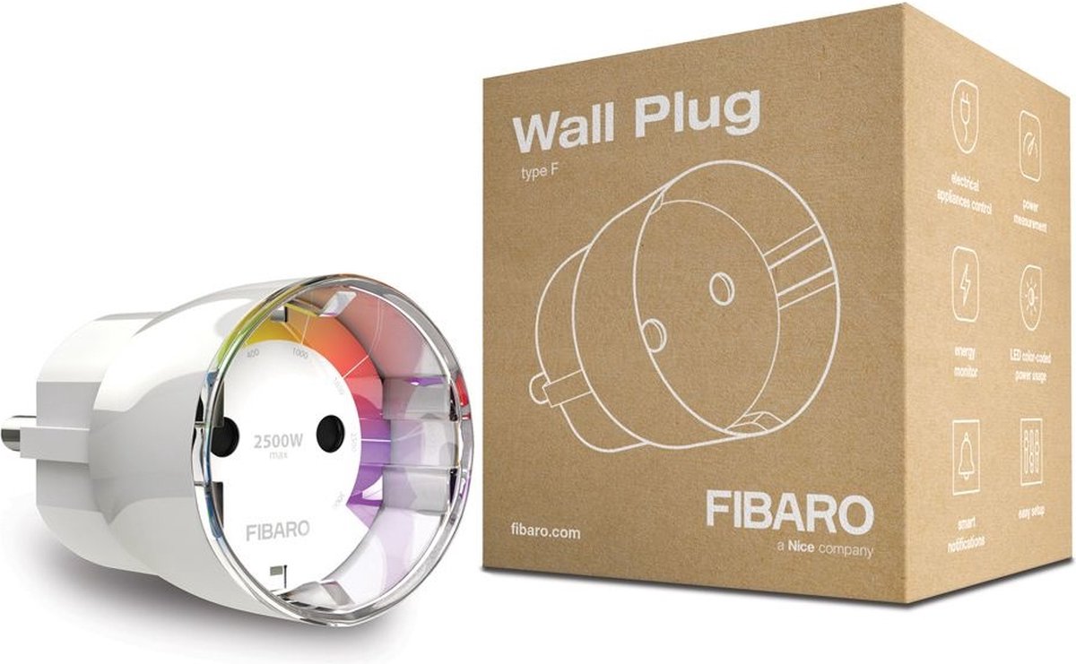 Fibaro vægstik - type f (nl) - smart stik inkl. energimåler - arbejder med tone, hjemmecenter og hjemlig