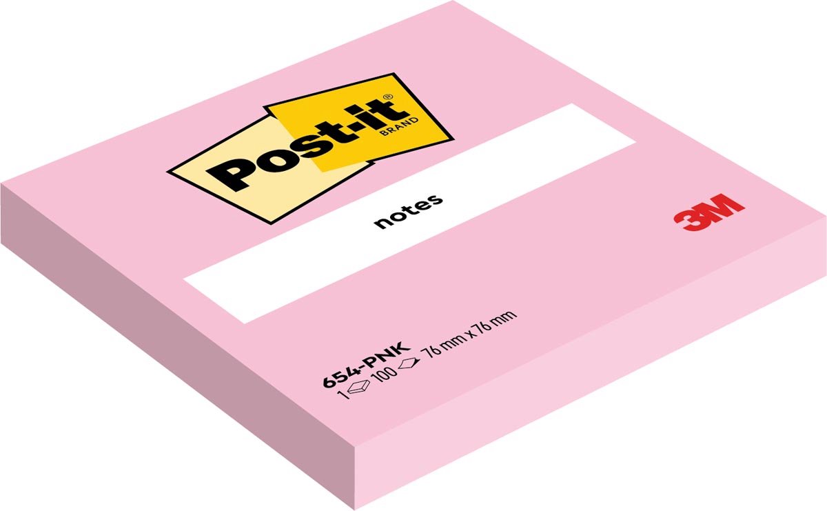 Post-it memo pad 654 76x76mm pink 6 stk
