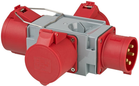 Brennerstuhl CEE adapter strømfordeler IP44 (1x CEE stik 400V 32A 3x CEE tilslutninger 400V 32A) til byggepladsen