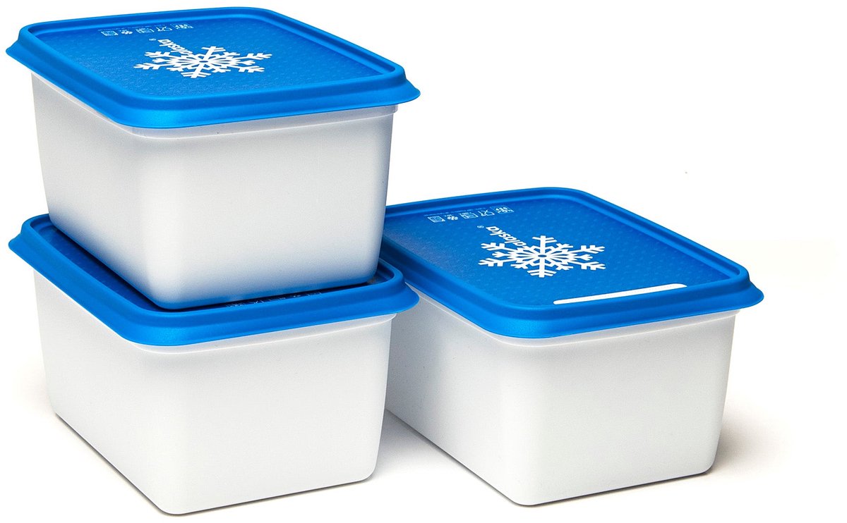 Amuse Alaska frysebokse - 3x1000ml - frosne friske madbeholdere - stabelbare opbevaringsbeholdere - BPA-fri - mikroovnsikker - hvid blå