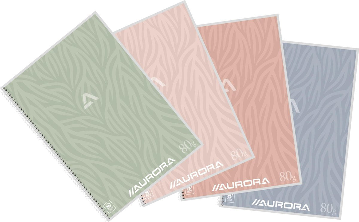 Aurora notesbog a4 linje 120 sider 80gr assorteret | 10 stk