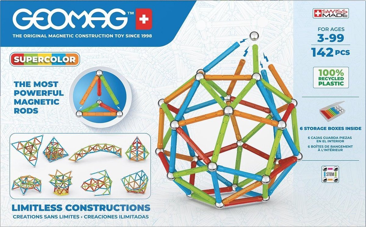 Geomag super farve genbrugt - magnetisk byggelegetøj med paneler - 142 stykker - fra 3 år