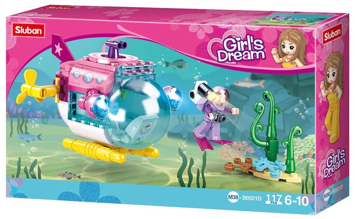 Sluban ubådsbyggelegetøj til børn fra 6 år - byggelegetøj modelbyggeubåd - byggeboks med 117 byggeklodser og 1 minifigur - m38-b0921d
