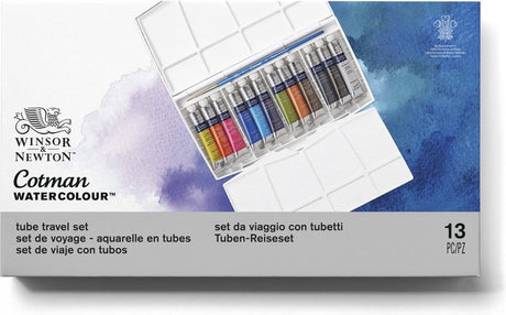 Winsor Newton 0390377 Cotman akvarelfarvesæt – rejsesæt 12 rør – 8 ml akvarel med pensel – Studio Travel akvarelsæt