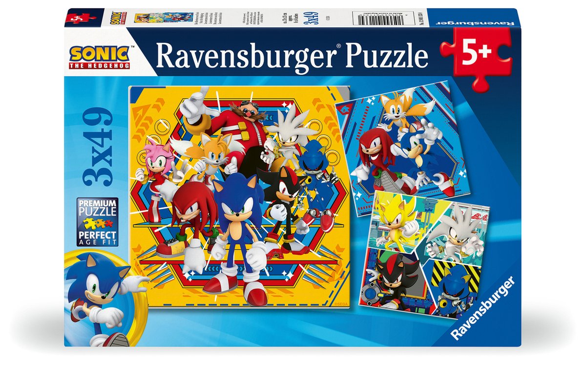 Ravensburger puslespil 3 puslespil - sonic abenteuer - 49 brikker.