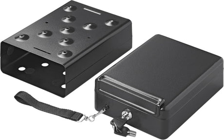 Proplus stålskab med rutsjebane - 22,5 x 16,5 x 8,5 cm - til bil, campingvogn, autocamper - pengeskab - campingvogn - sikker rejse - sikkerhed - værdigenstande - bærbar - tyverisikring - med skruer og propper - inklusive 2 nøgler - sort