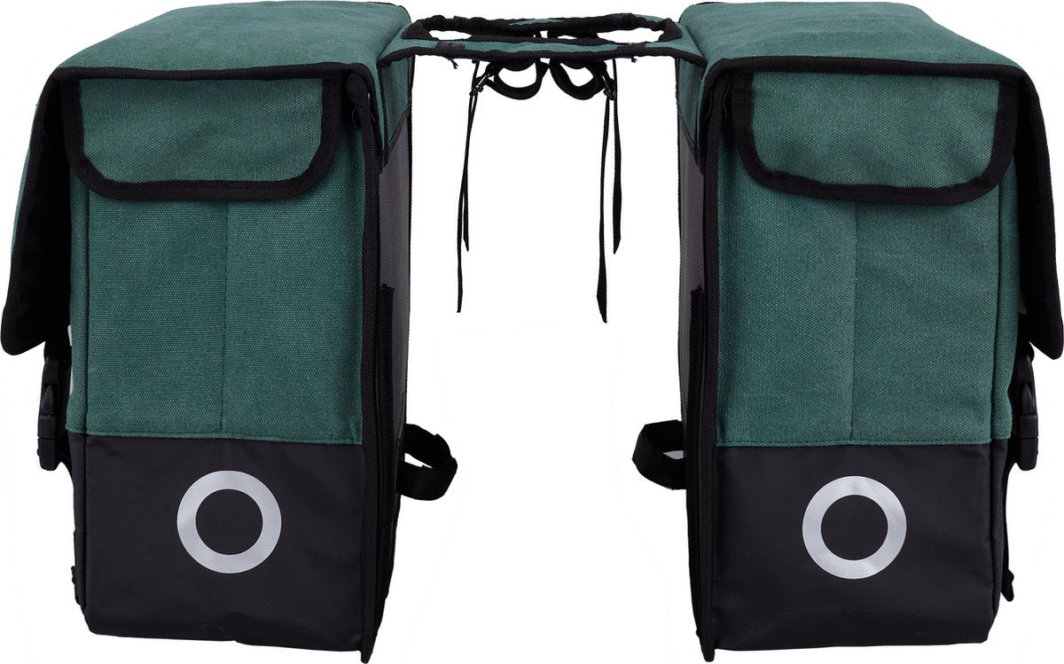 Willex dobbelt cykeltaske - lærred - refleks - 57 liter - universal montering - jægergrøn mat sort