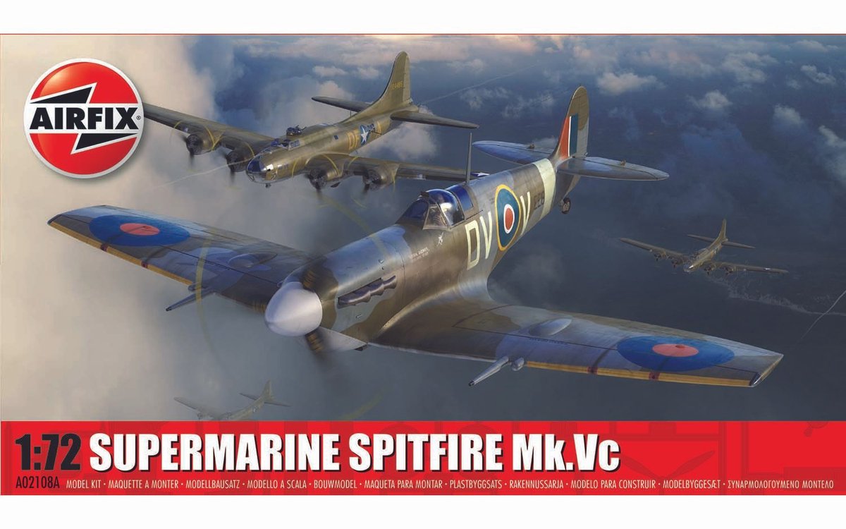 Airfix modelsæt militærkøretøjer - 02108a supermarine spitfire mk.vc fly plastik - 1:72 - modelfremstilling