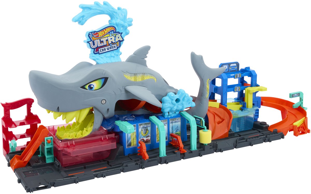 Hot Wheels City Shark Attack in the Car Wash - med legetøjsbil med farveoverraskelse