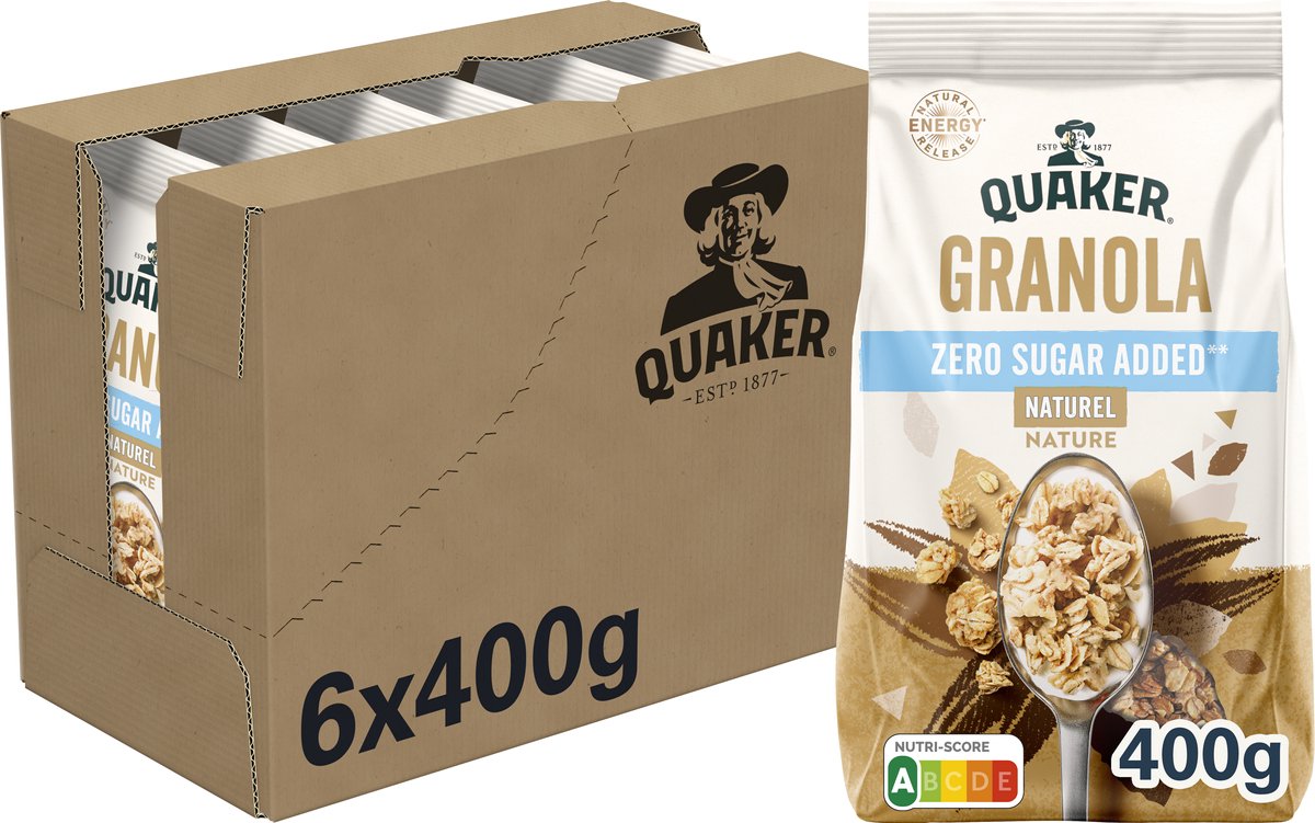 Quaker granola nul sukker tilsat naturlig - morgenmadsprodukter - 6 x 400 gram