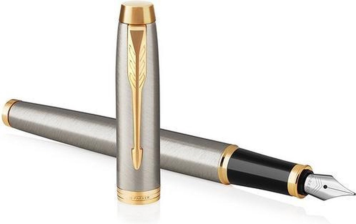 Parker im fyldepen | børstet metal | fin spids med blå refill | gaveæske