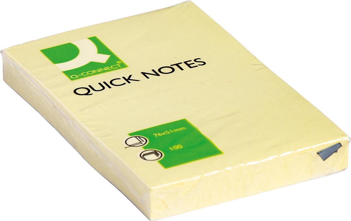 Q-connect hurtige noter, fod 51 x 76 mm, 100 ark, pakke med 12, gul