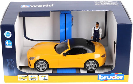 Bruder legetøjsbilservicecenter med roadster - billegesæt.