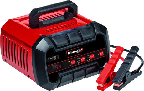 Einhell batterilader starter CE-BC 15 m - ladespænding: 12 V - max. ladestrøm: 15 A - batterier fra min. 3 til max. 300 Ah - starthjælp: 100 A (5 sek) - 2i1: batterioplader og starthjælp - velegnet til gel, AGM, vedligeholdelsesfri bly-syre batterier