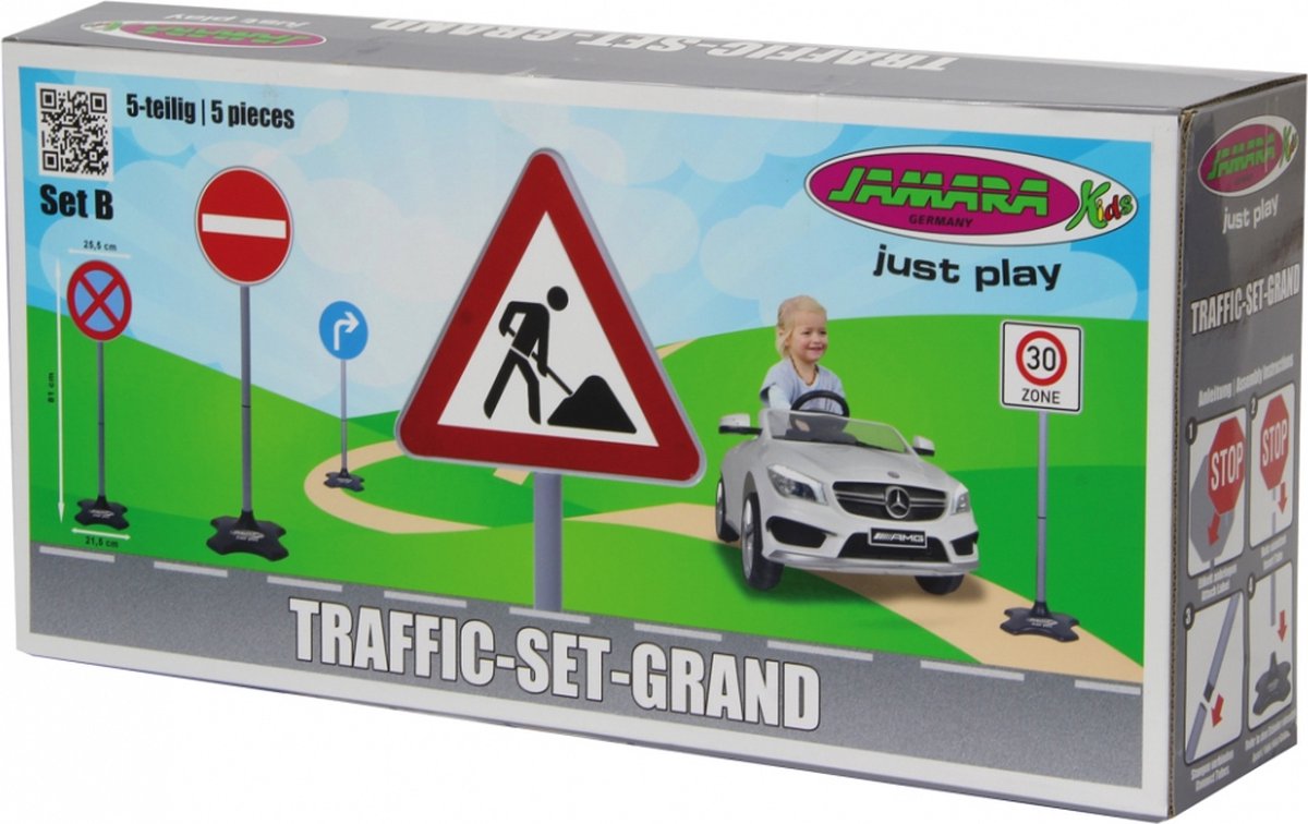 Jamara udendørs legetøjstrafiksæt - 460293 trafikskiltesæt til børn - sæt b - stort - 5 skilte - 81x21,5cm