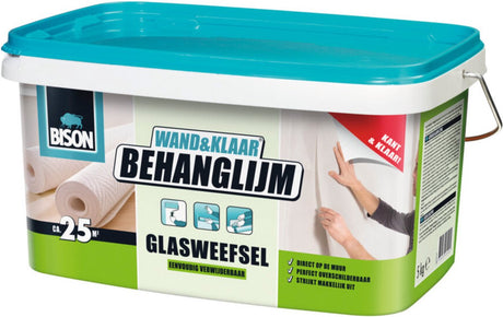 Bison wall ready® tapetlim glasstofspand 5 kg, klar til brug, let at påføre, korrigeres, god vedhæftning, til alle typer tapet med stofbagside