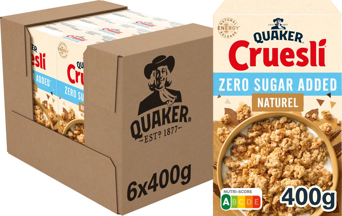 Quaker cruesli nul sukker tilsat naturligt - morgenmadsprodukter - 6 x 400 gram